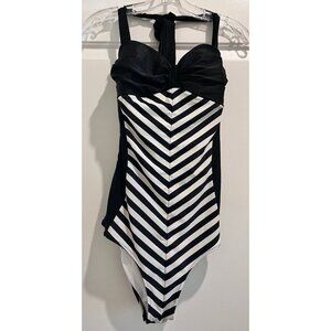 C Apparel Size Large Halter Striped Barbie Bathing Suit One Piece Retro Pinup
